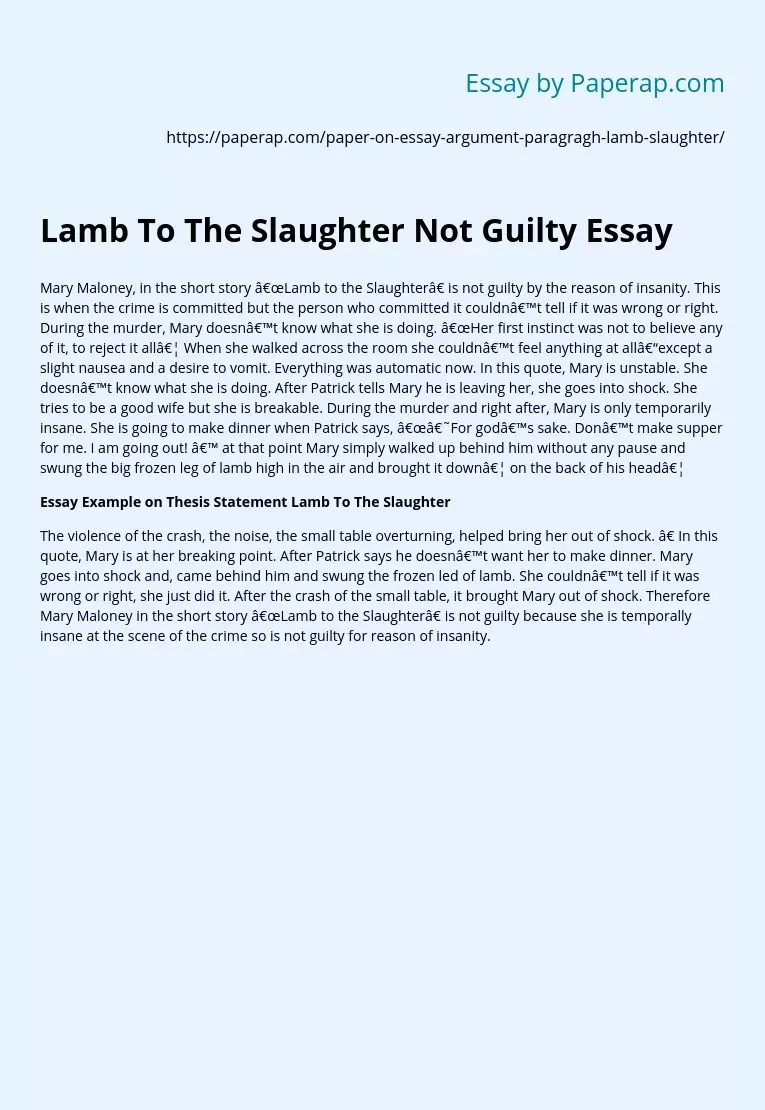 Lamb To The Slaughter Not Guilty Essay