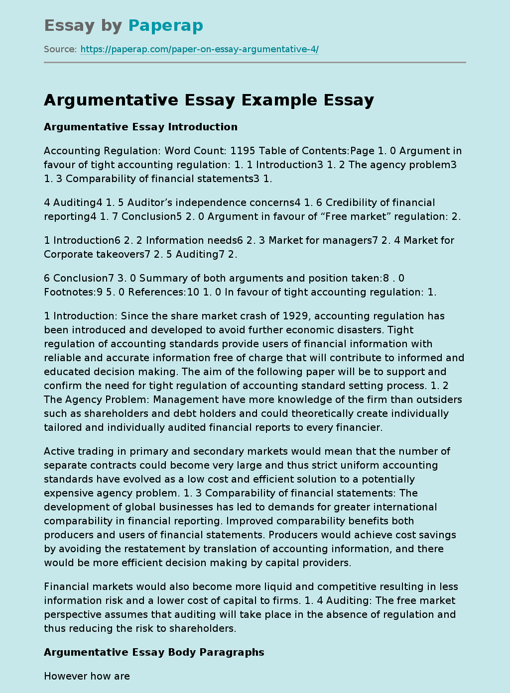 Argumentative Essay Example