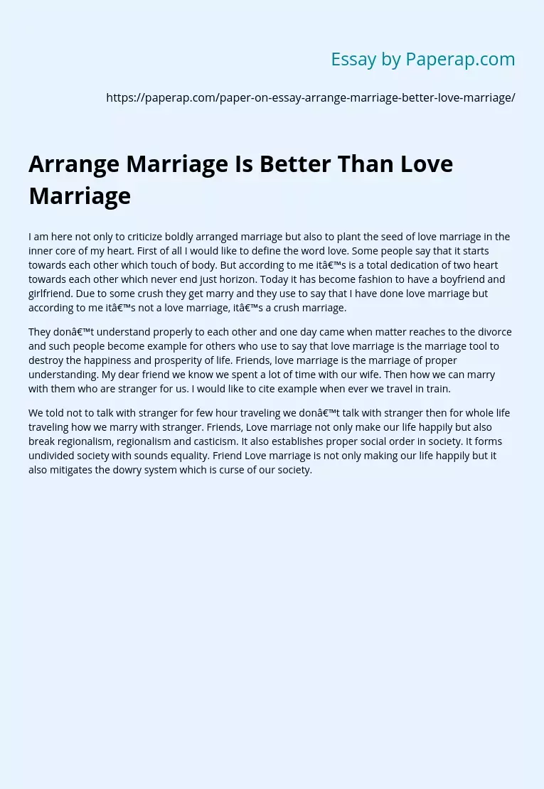 Arrange Marriage Is Better Than Love Marriage