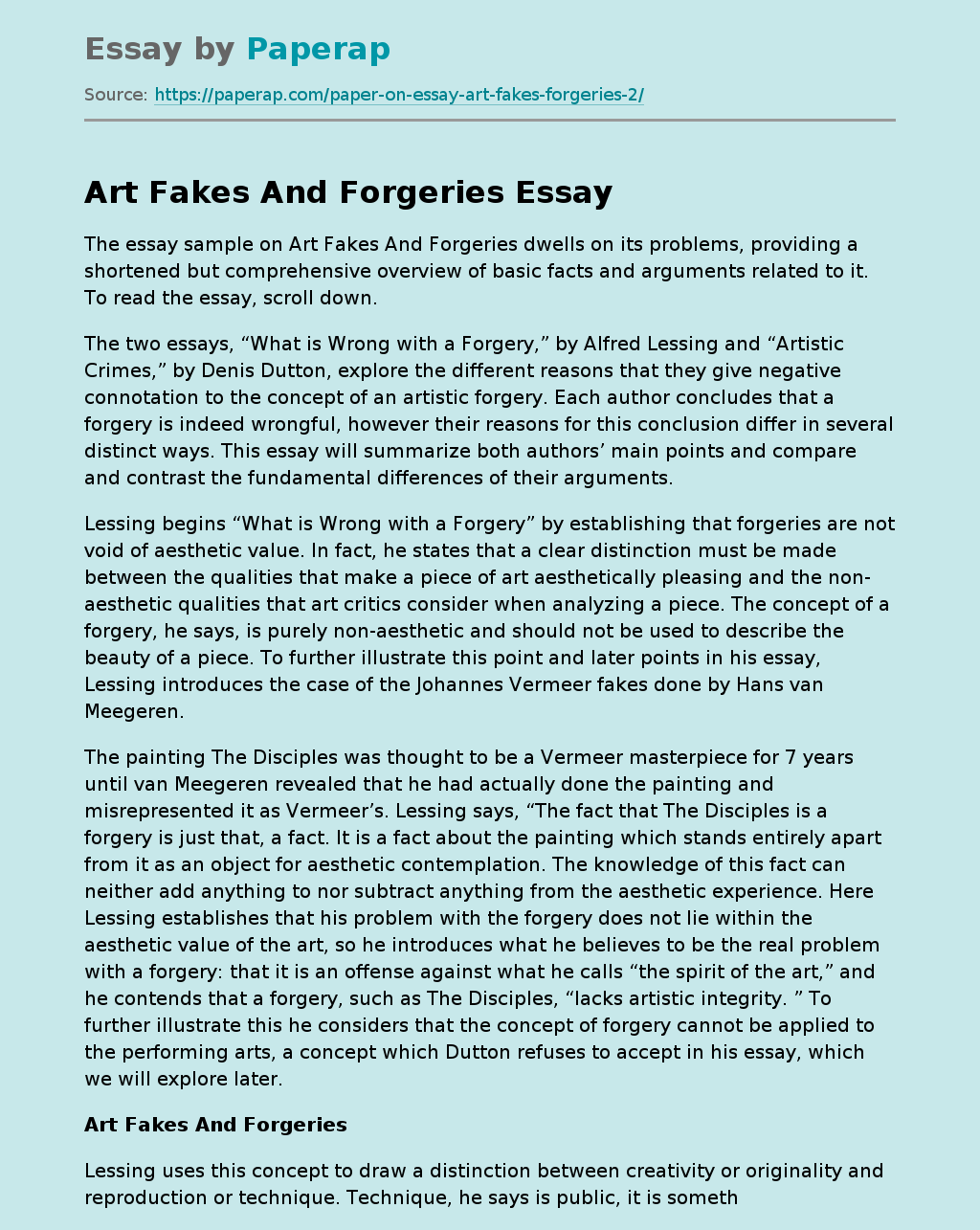 Art Fakes And Forgeries