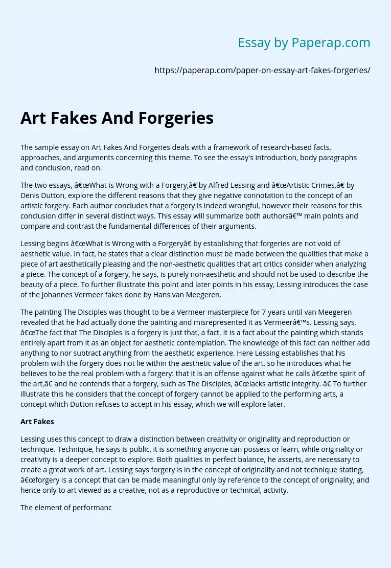 Art Fakes And Forgeries Example