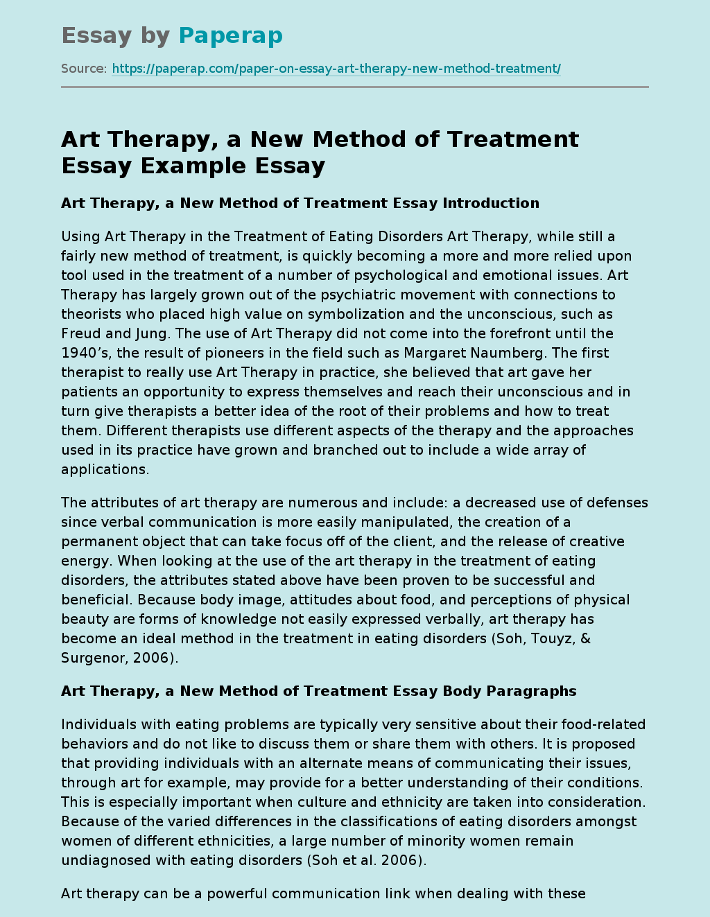 Art Therapy, a New Method of Treatment Essay Example