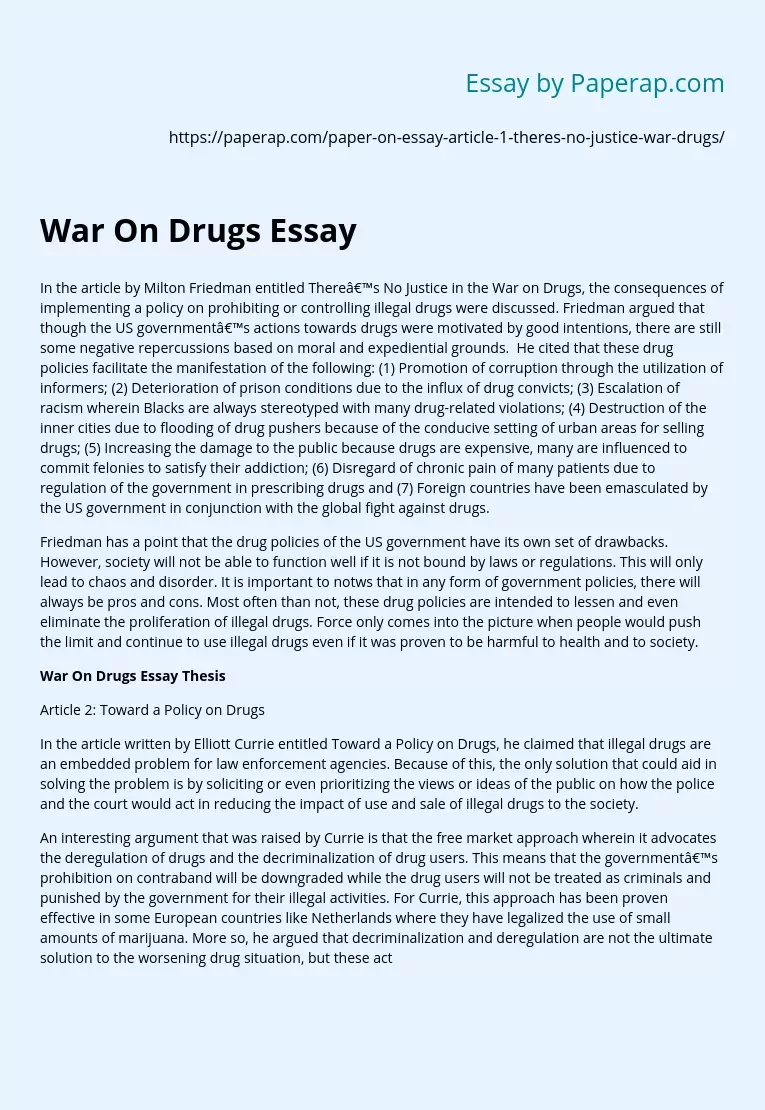 War On Drugs Essay