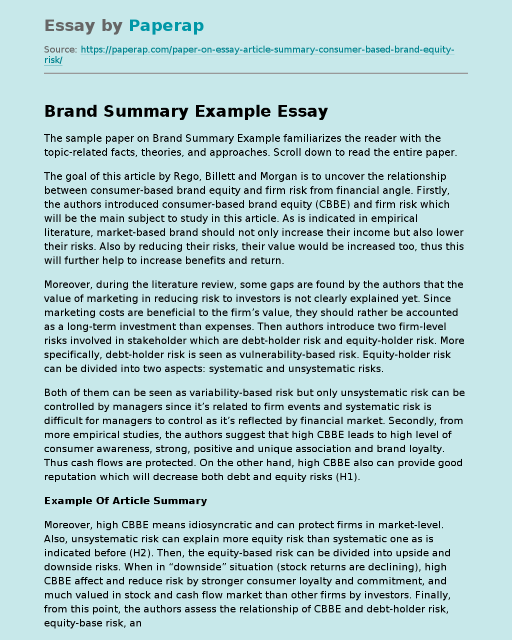 Brand Summary Example