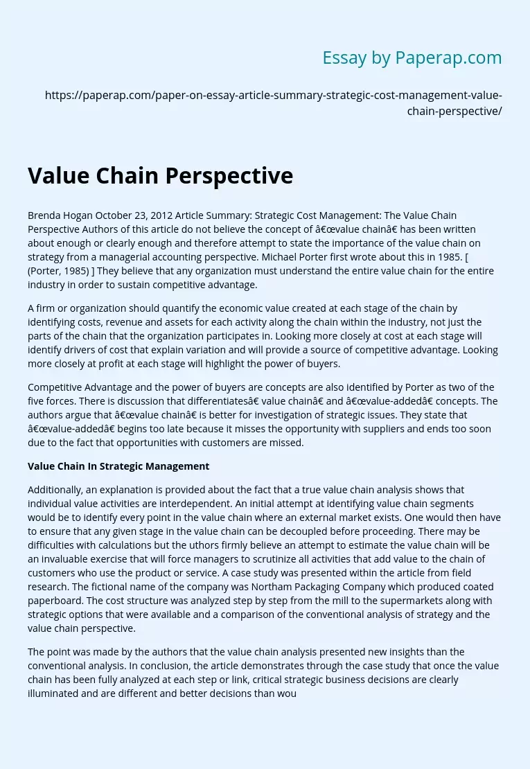 Value Chain Perspective