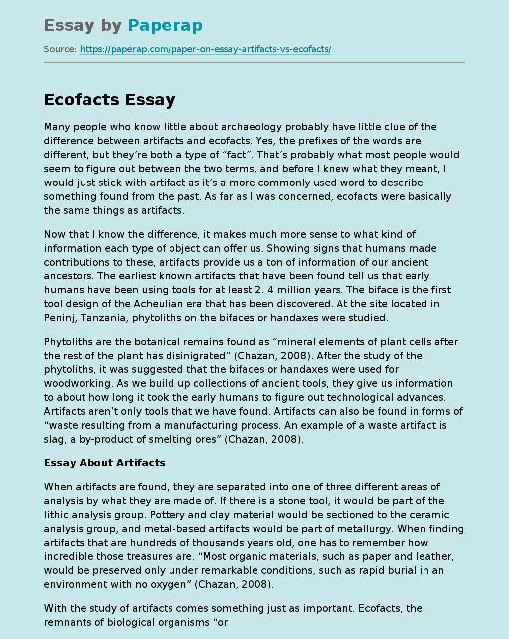 Essay About Artifacts