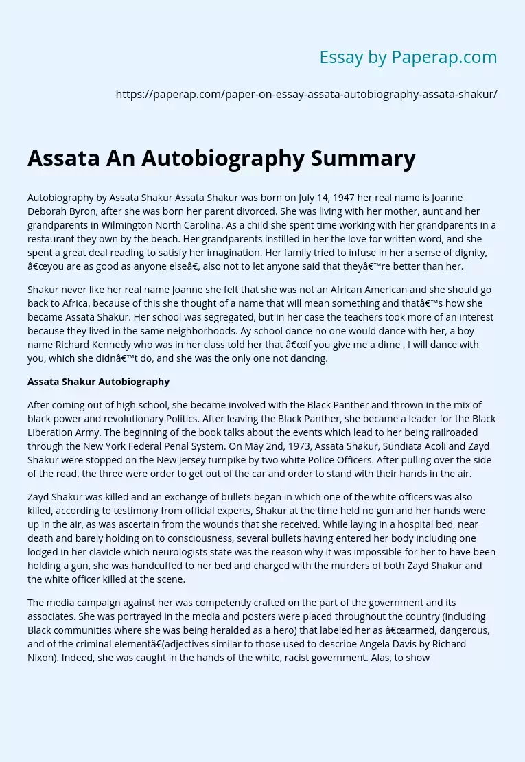 Assata An Autobiography Summary