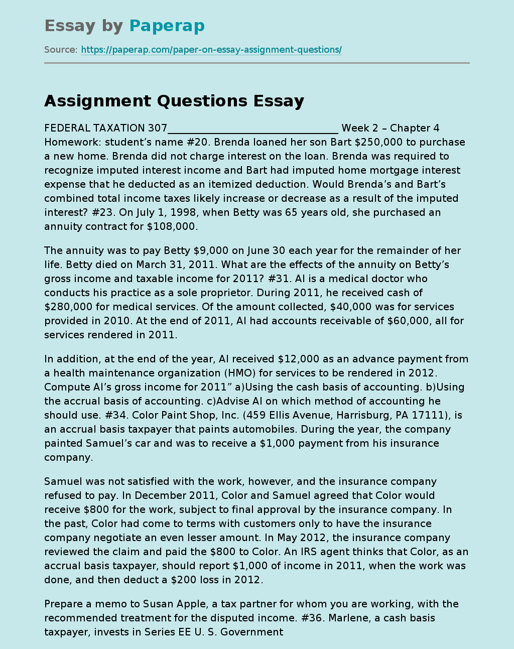 Assignment Questions