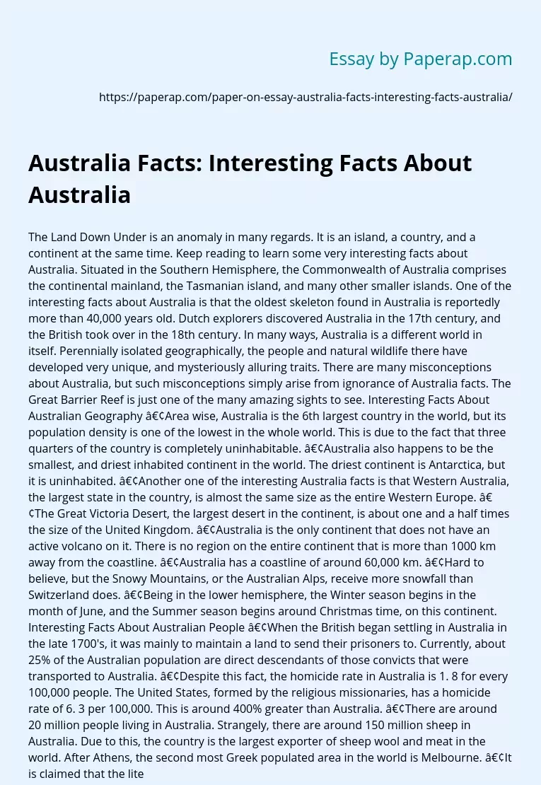 Australia Facts: Interesting Facts About Australia
