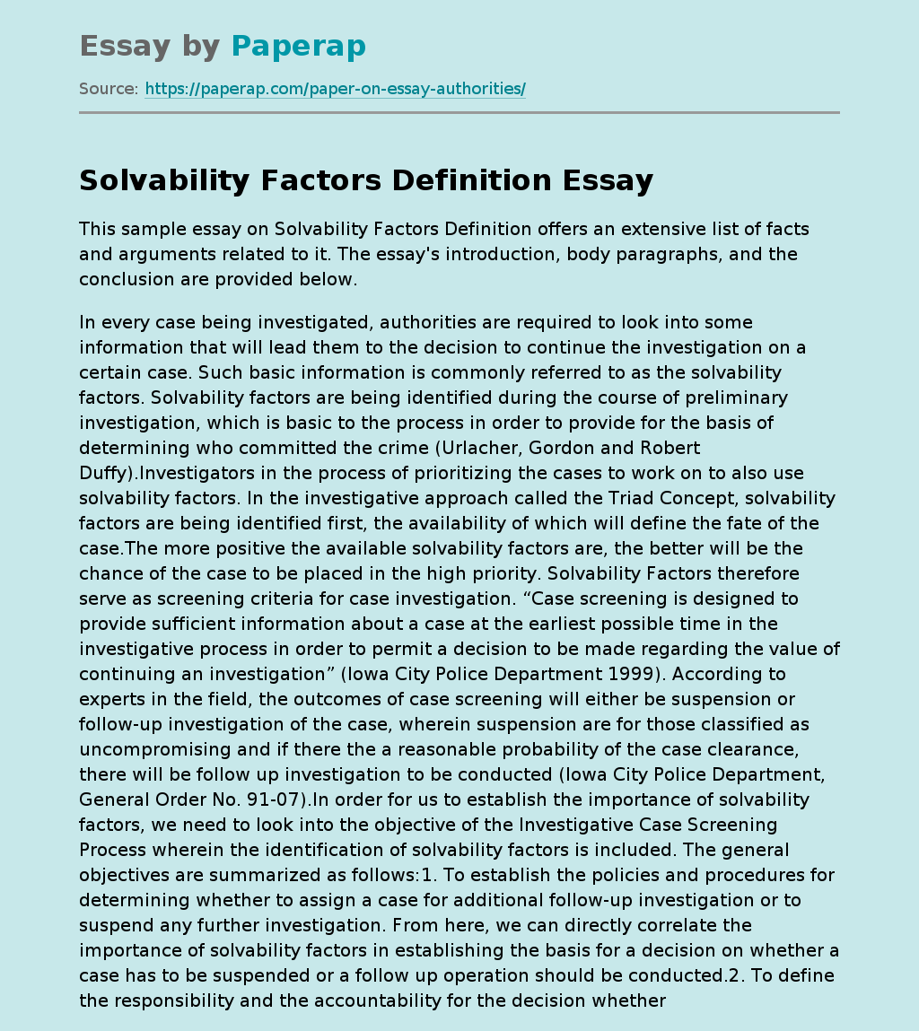 Solvability Factors Definition