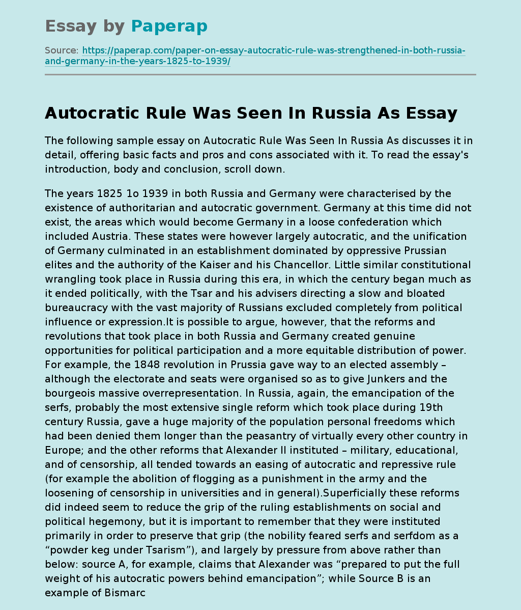 Autocratic Rule Was Seen In Russia As
