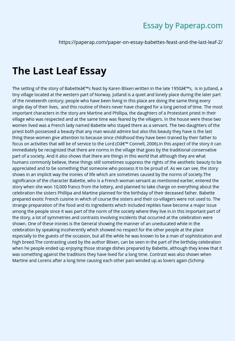 The Last Leaf Essay