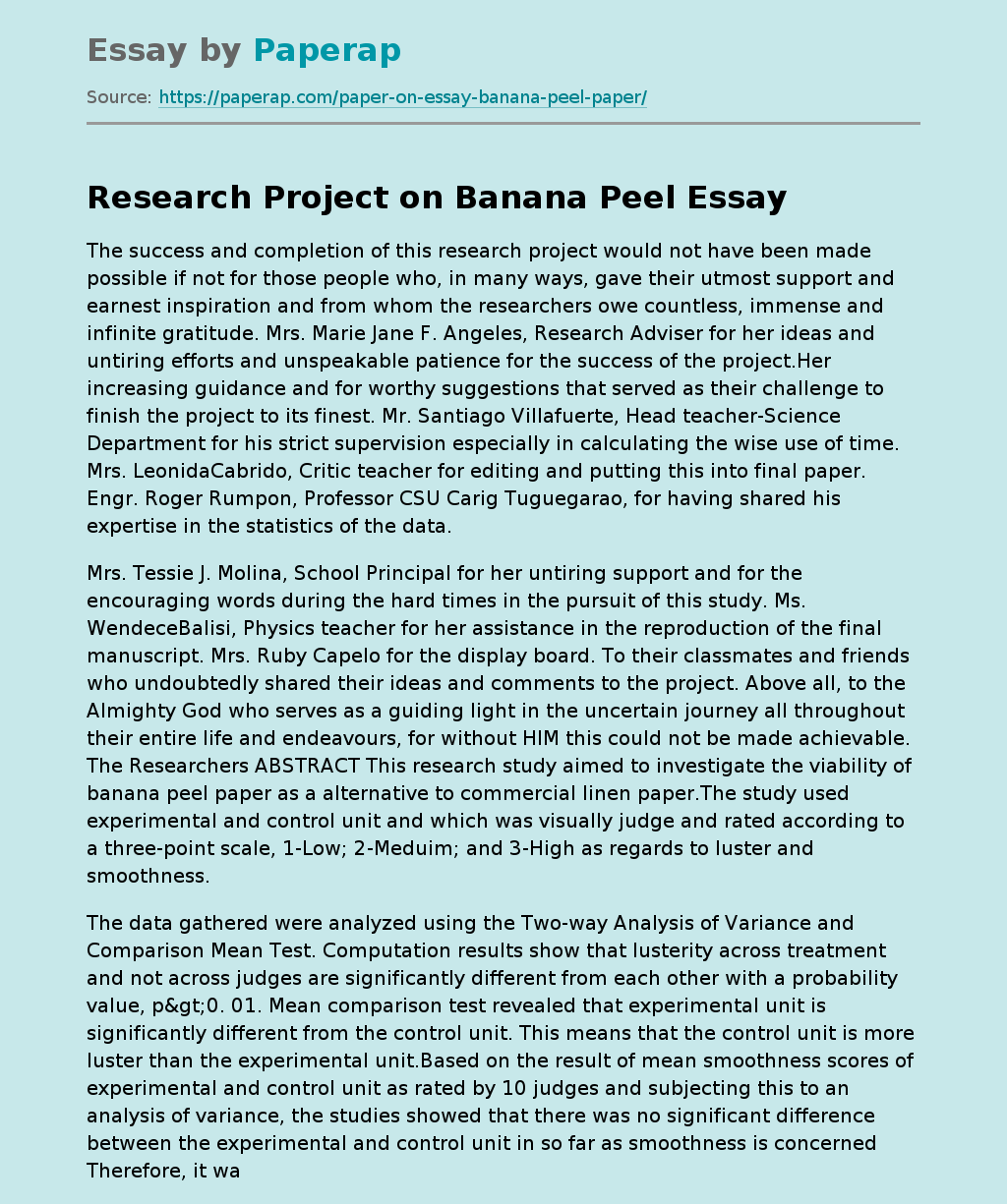 Research Project on Banana Peel