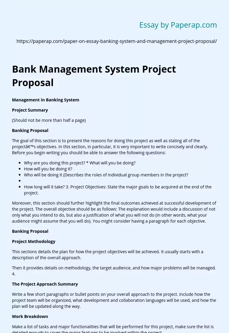 Bank Management System Project Proposal