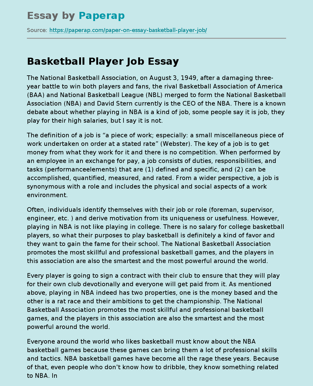 Basketball Player Job