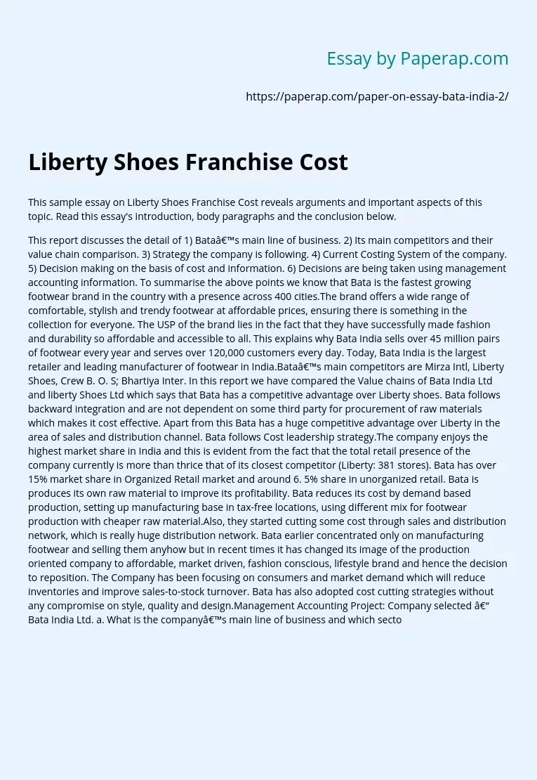 Liberty Shoes Franchise Cost