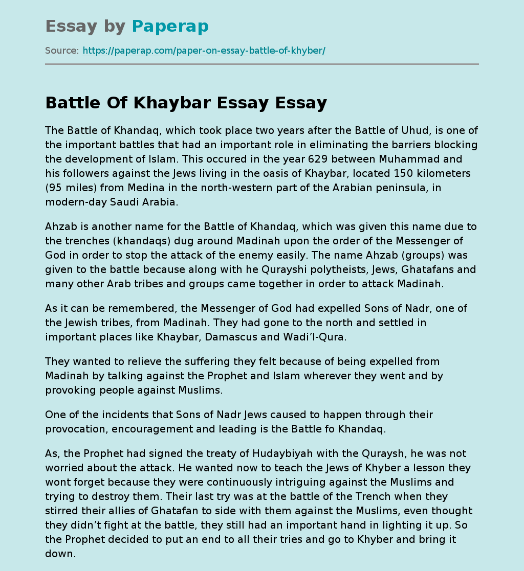 Battle Of Khaybar Essay