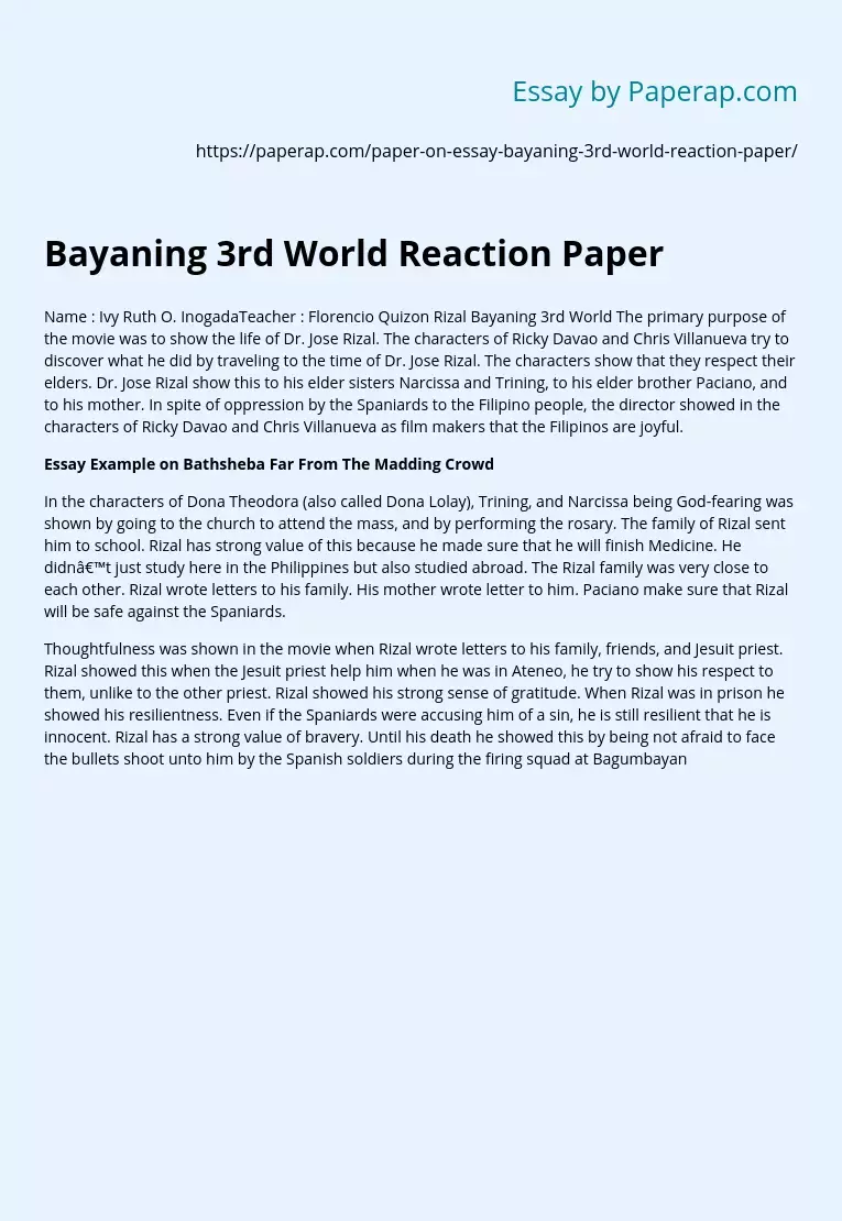 Bayaning 3rd World Reaction Paper