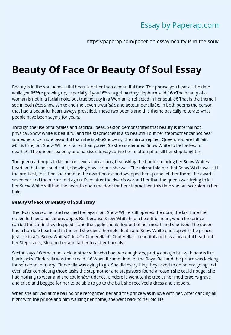 Beauty Of Face Or Beauty Of Soul Essay
