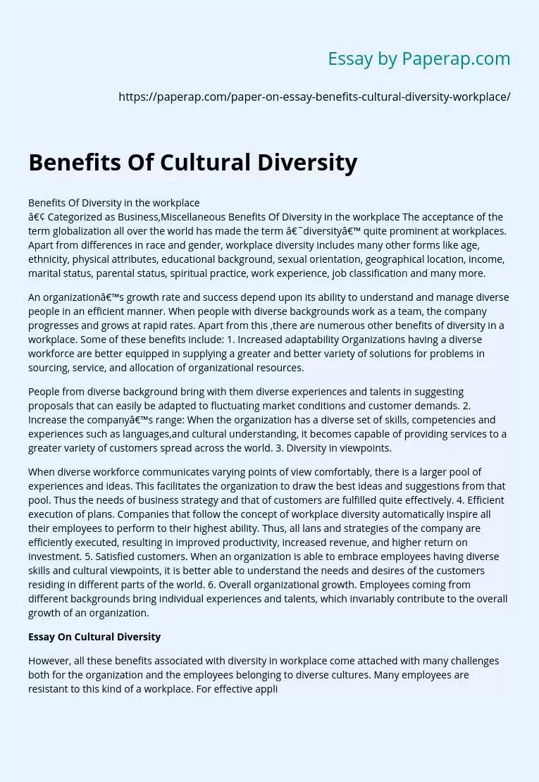 Benefits Of Cultural Diversity