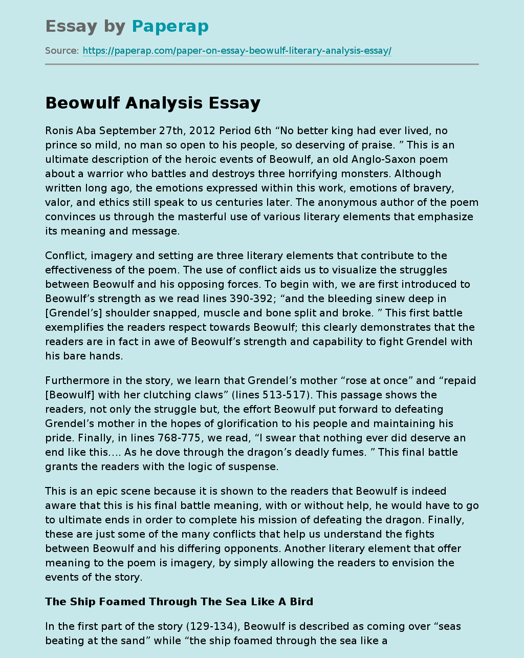 Beowulf Analysis