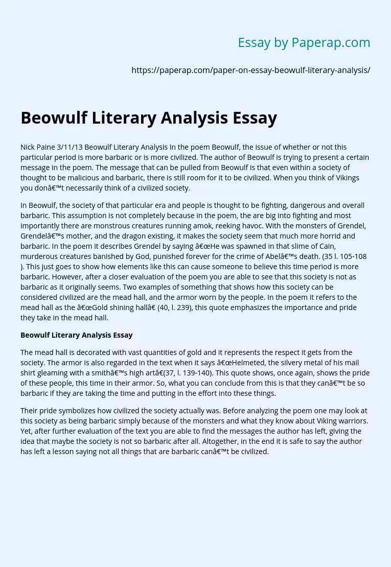 Beowulf Literary Analysis Essay