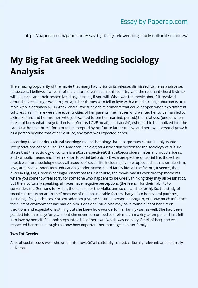 My Big Fat Greek Wedding Sociology Analysis