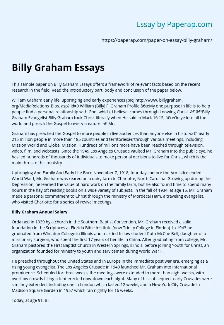 Реферат: Billy Graham Essay Research Paper 2