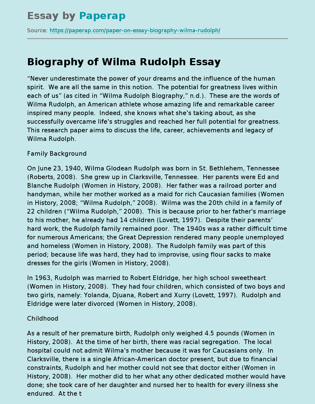 Biography of Wilma Rudolph