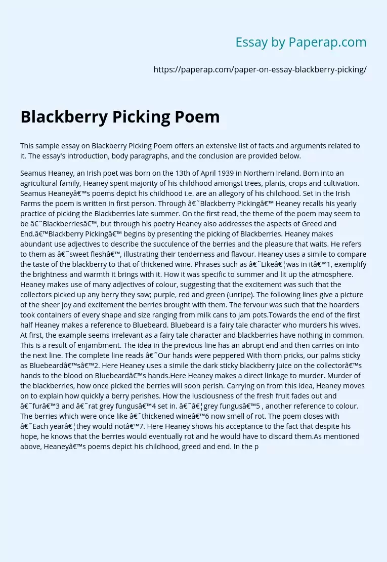 Blackberry Picking Poem