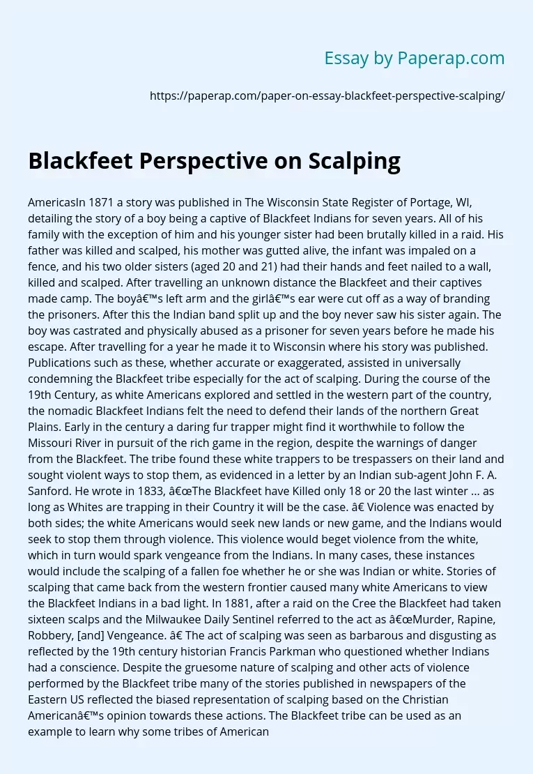 Blackfeet Perspective on Scalping