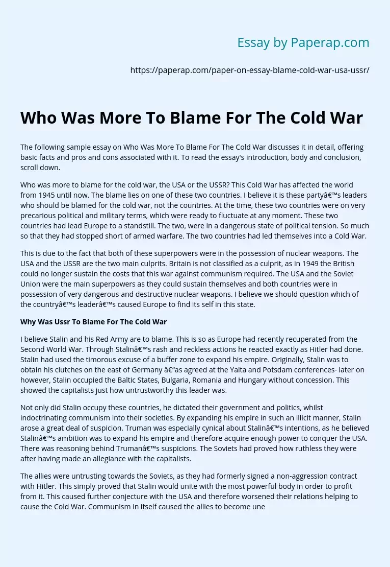 Реферат: When Did The Cold War Begin Essay