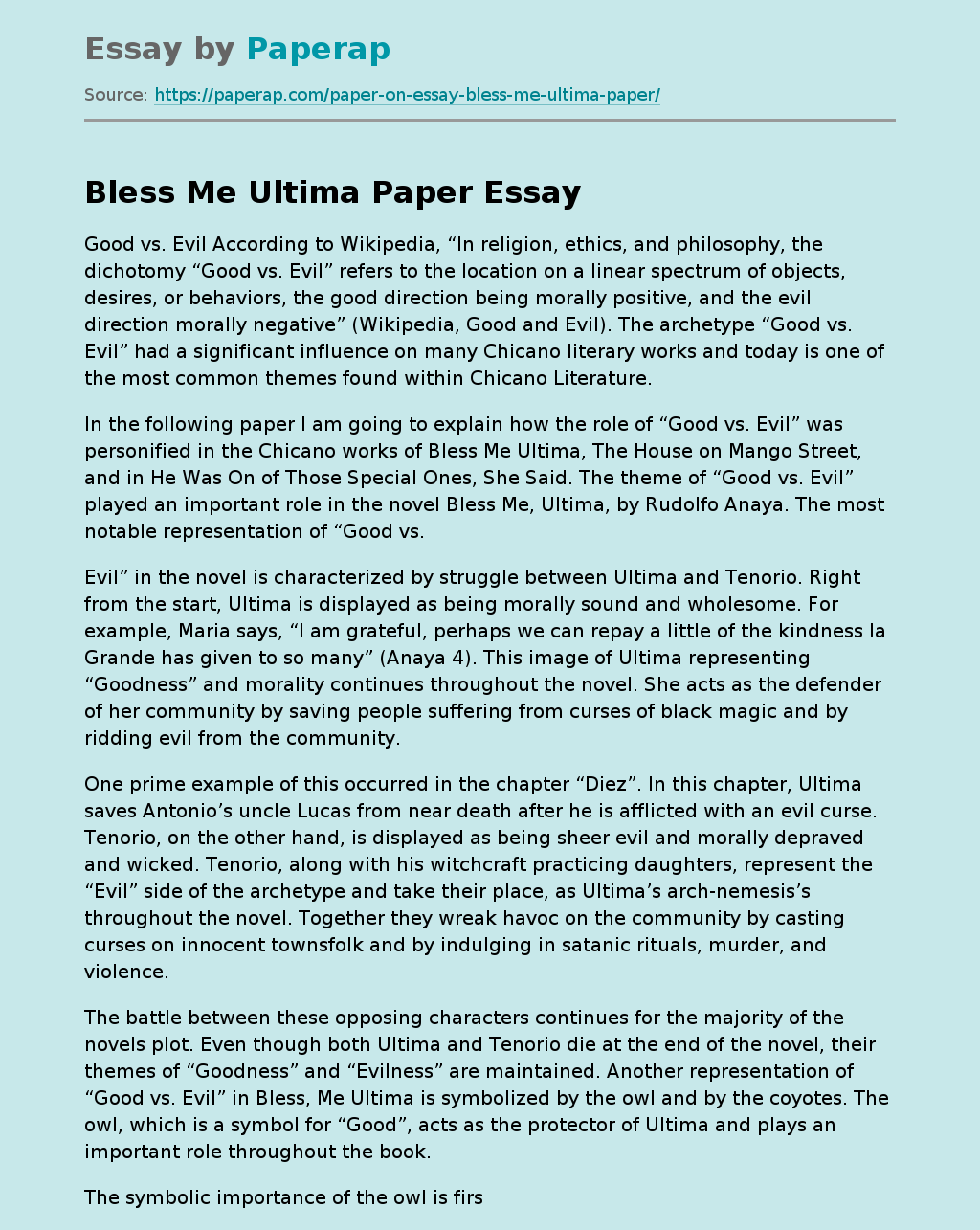 bless me ultima argumentative essay