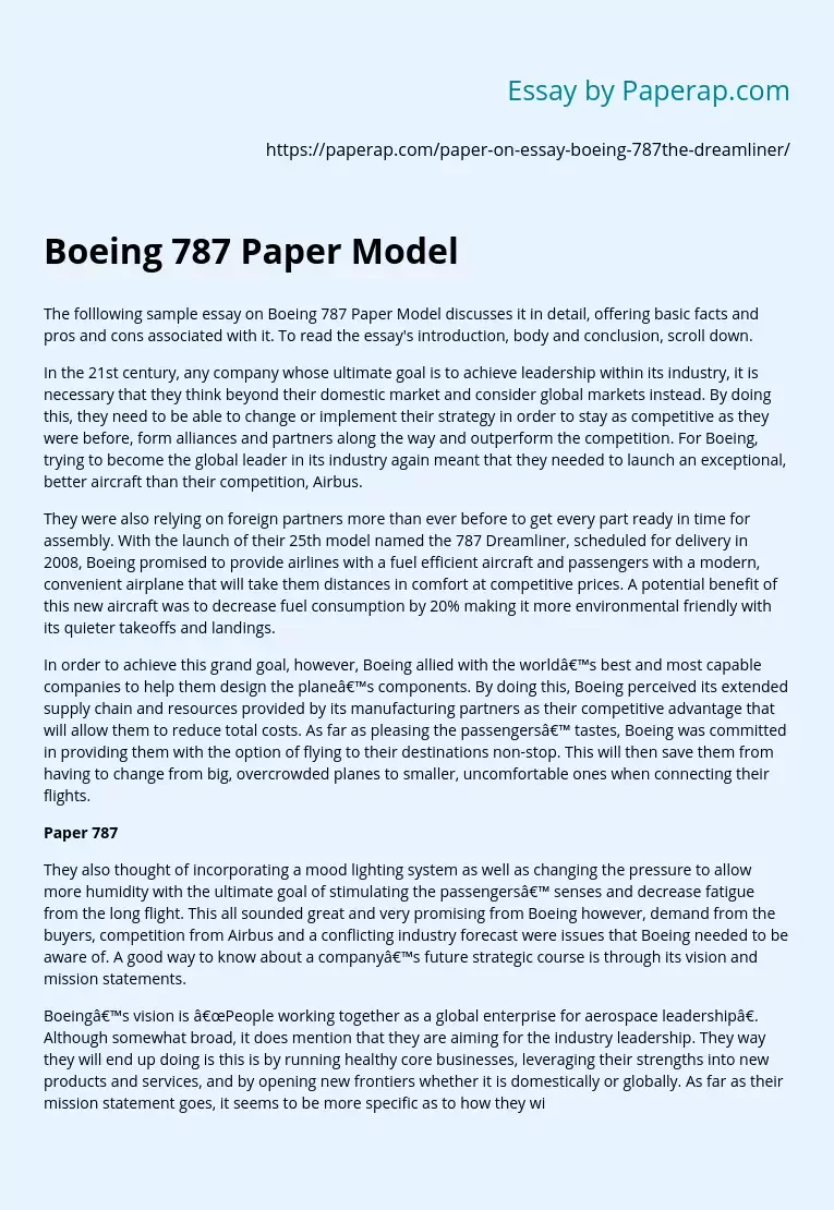 Boeing 787 Paper Model