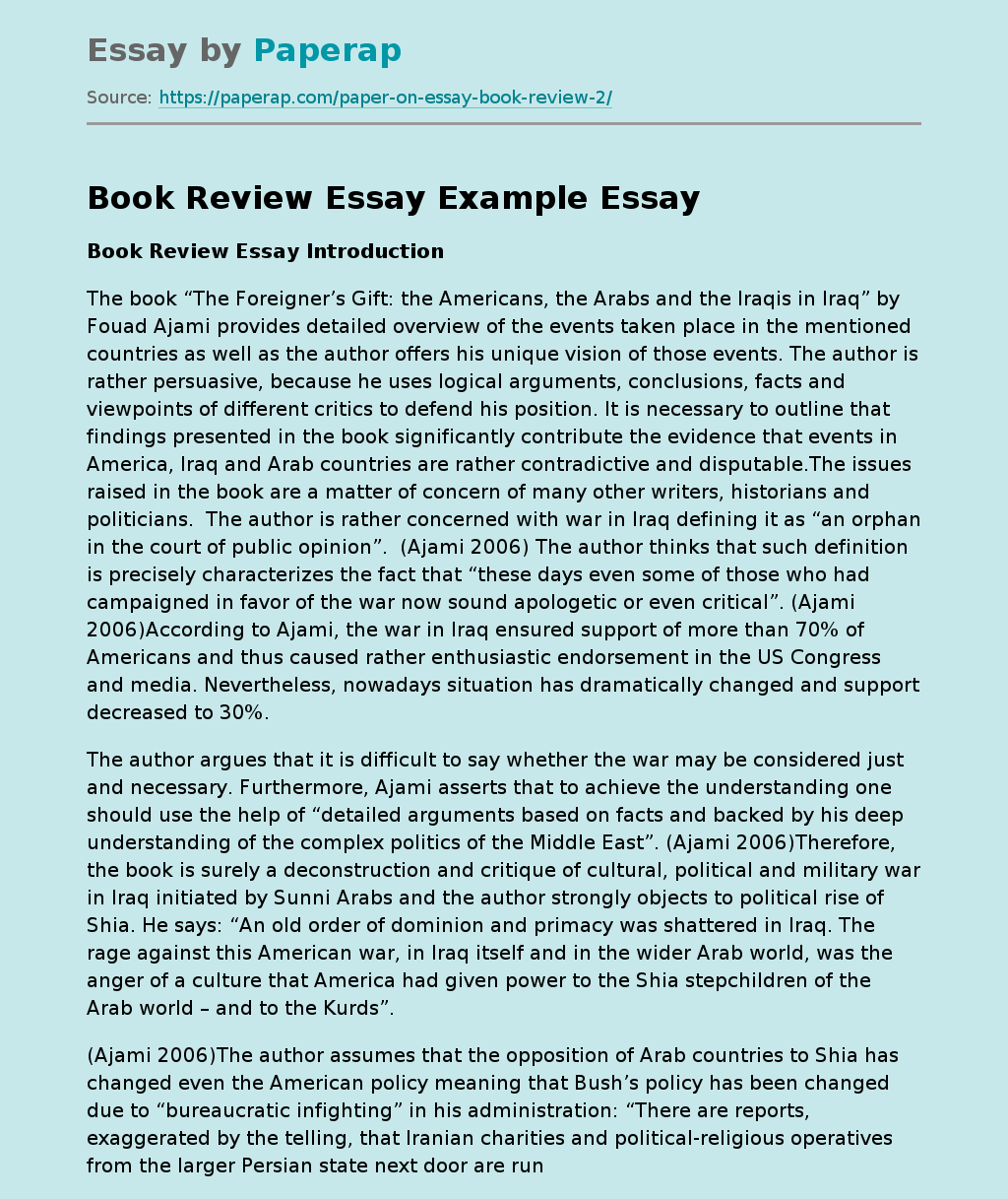 Book Review Essay Example