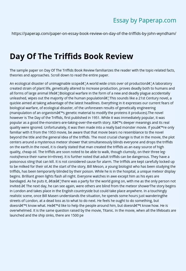 Day Of The Triffids Book Review