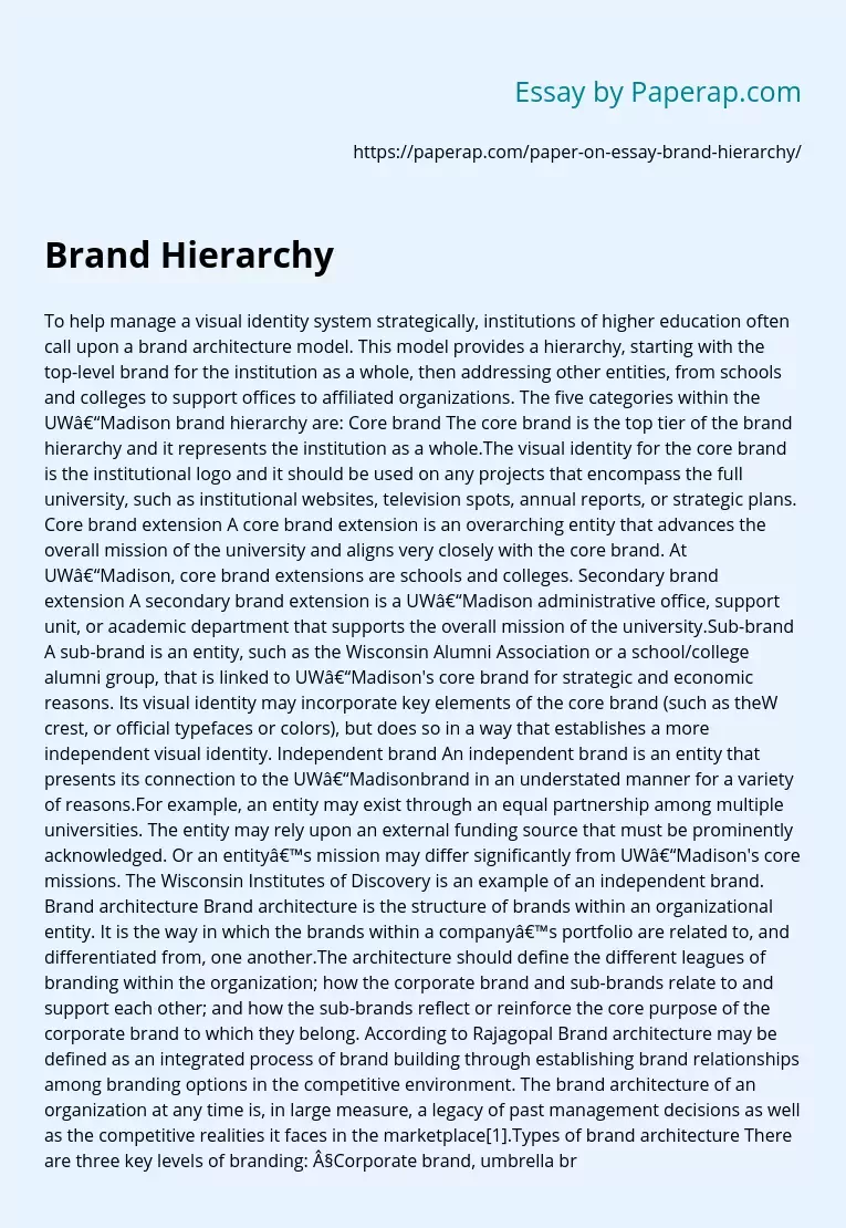 Brand Hierarchy Madison's Core Missions