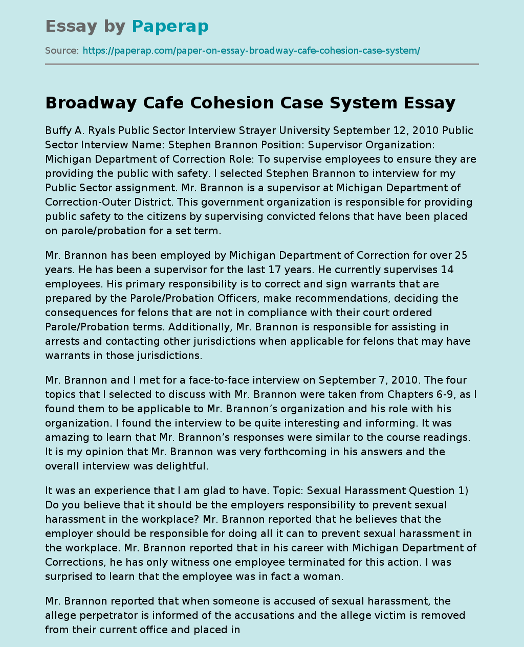 Broadway Cafe Cohesion Case System