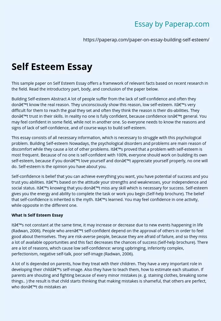 Self Esteem Essay