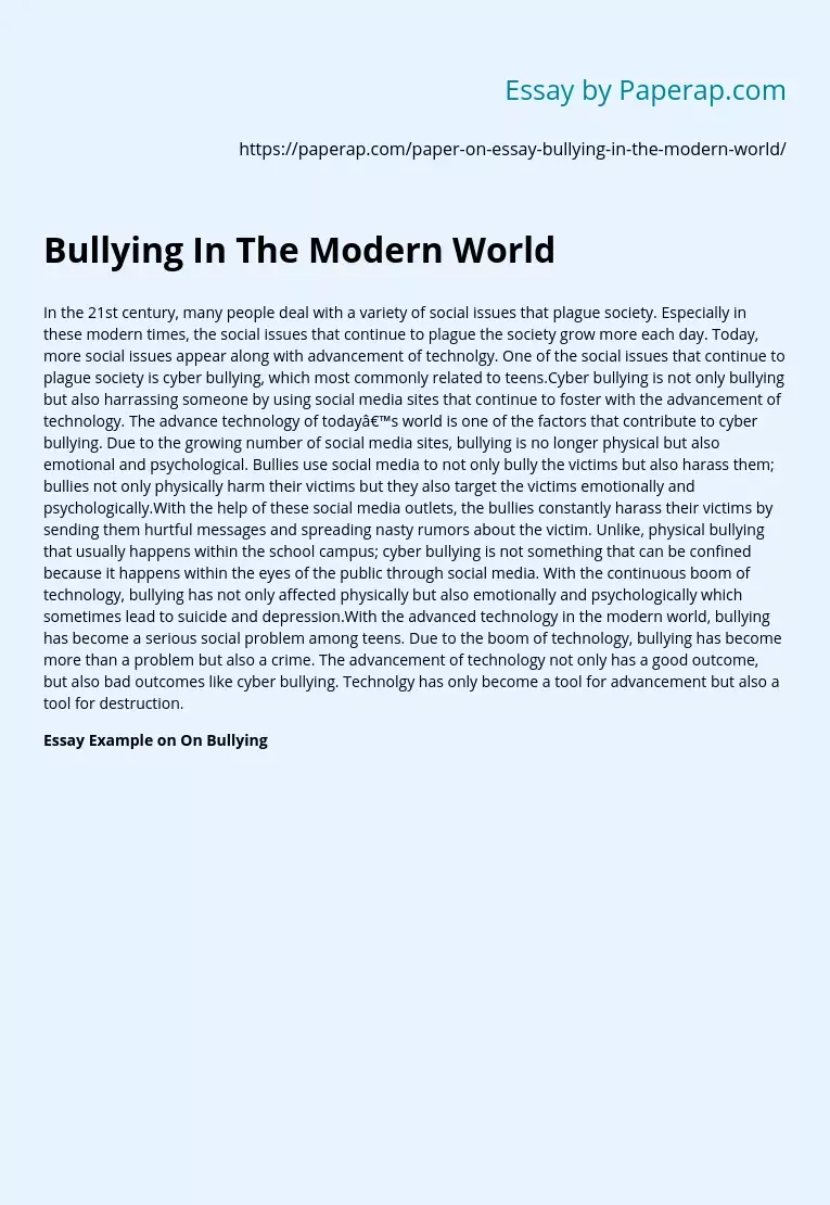 Bullying In The Modern World