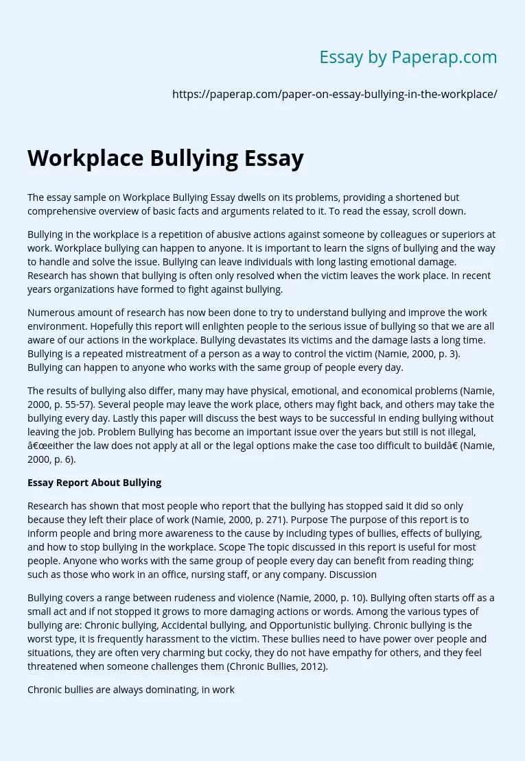 Workplace Bullying Essay