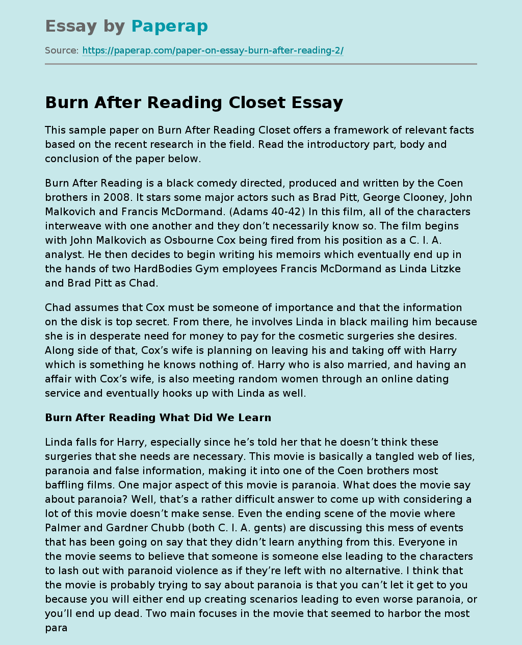 Burn After Reading Closet