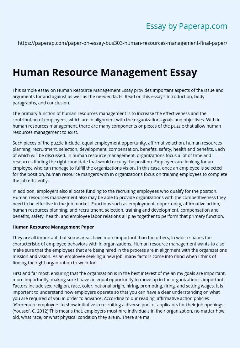 business operations human resources essay