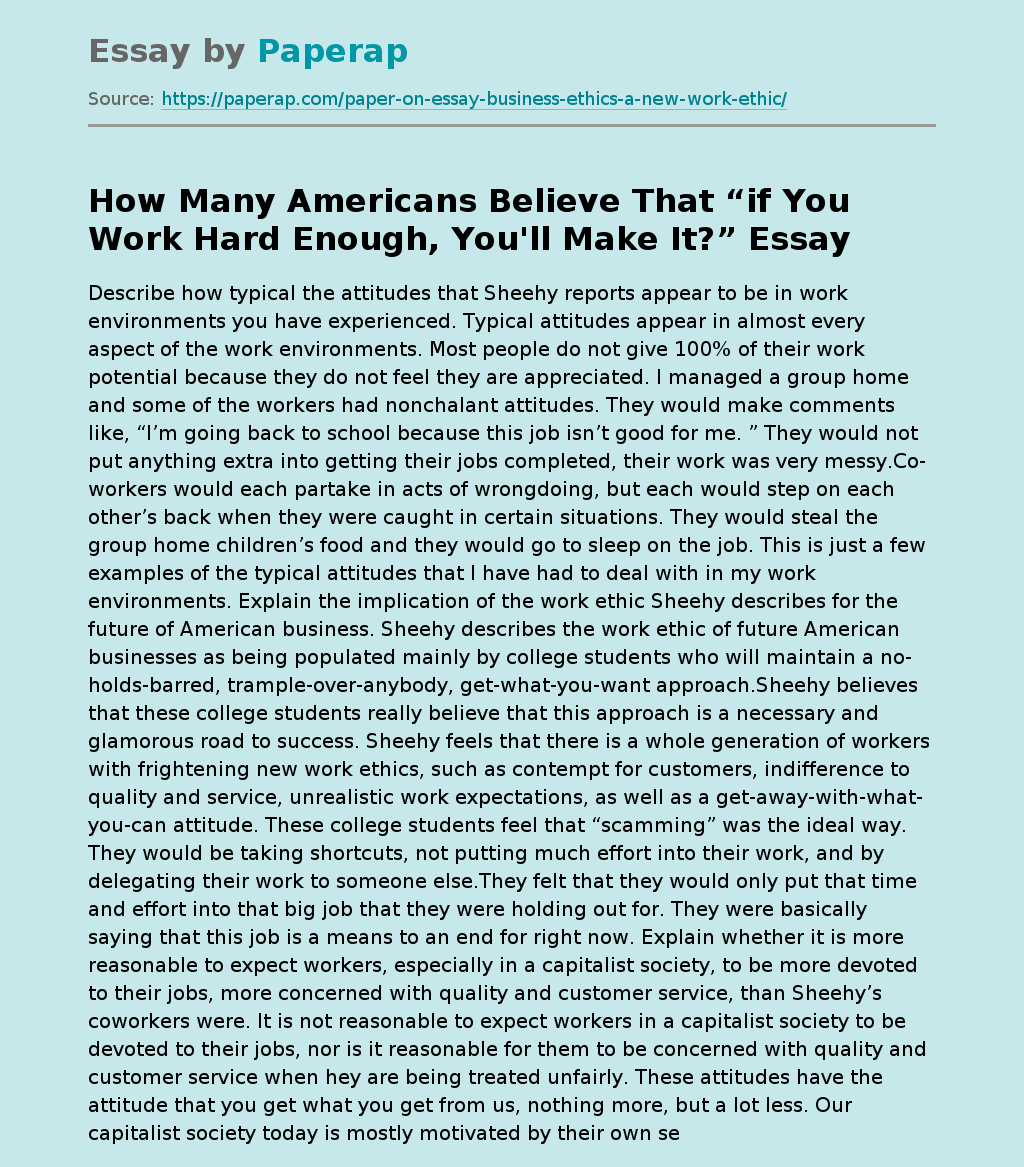 How Many Americans Believe That “if You Work Hard Enough, You'll Make It?”