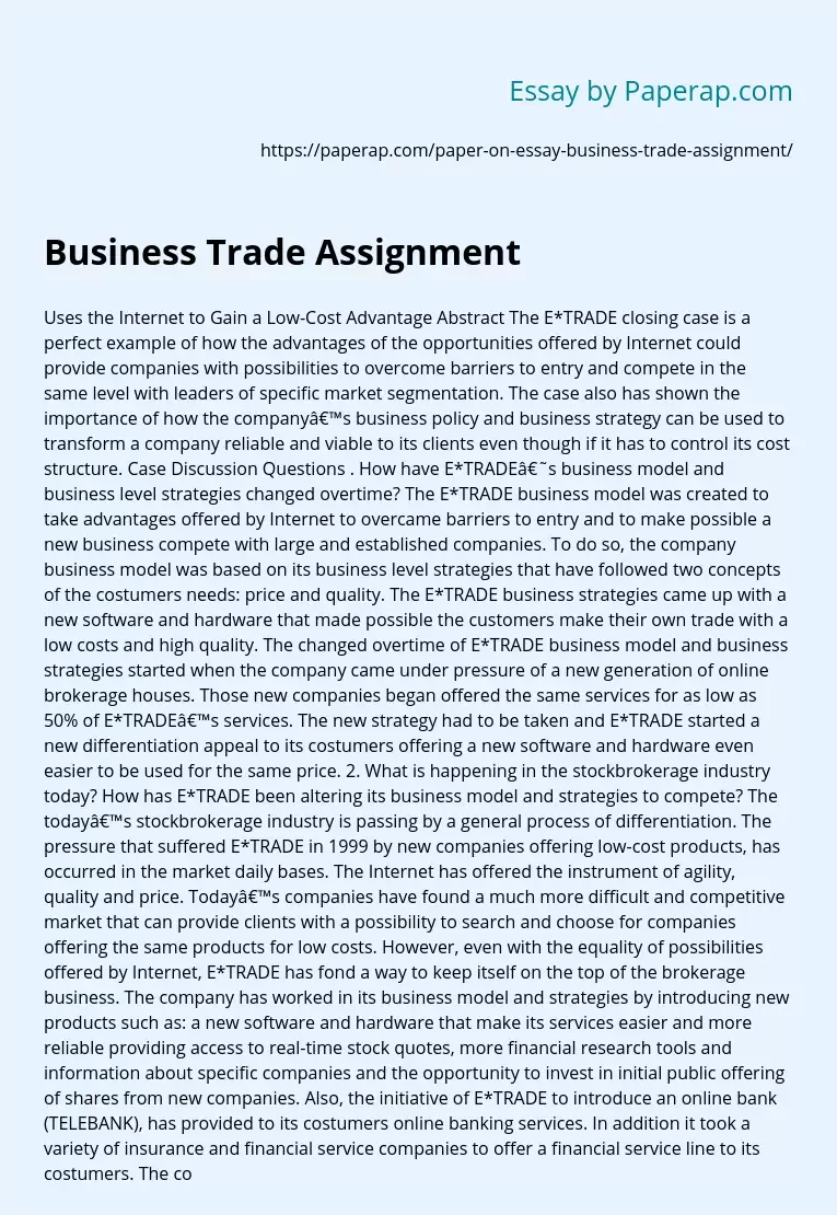 Business Trade Assignment