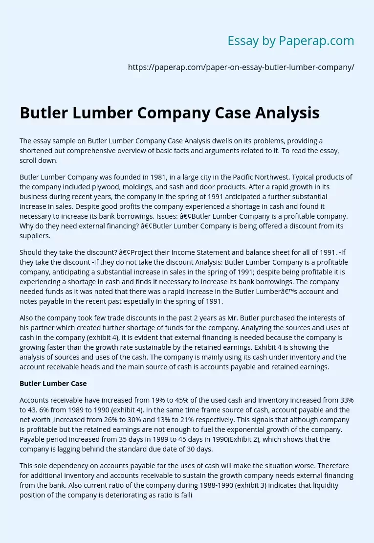 Butler Lumber Company Case Analysis