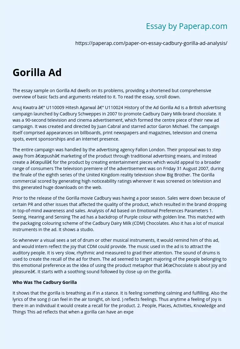 The Cadbury Gorilla Advertisement Analysis