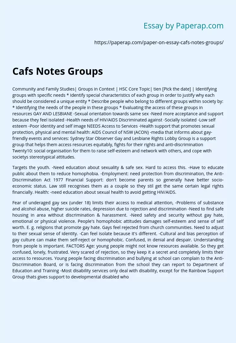 Cafs Notes Groups