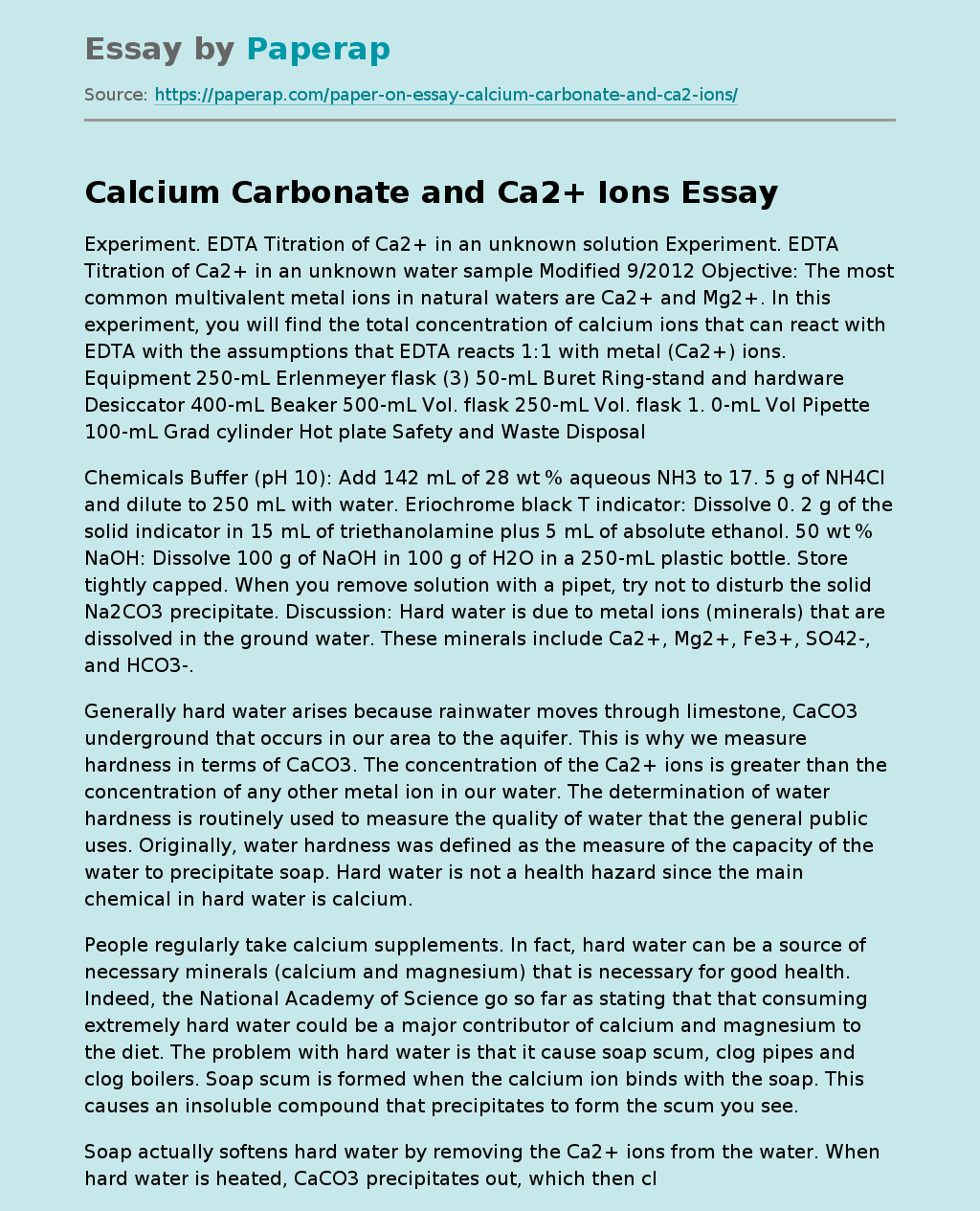 Calcium Carbonate and Ca2+ Ions