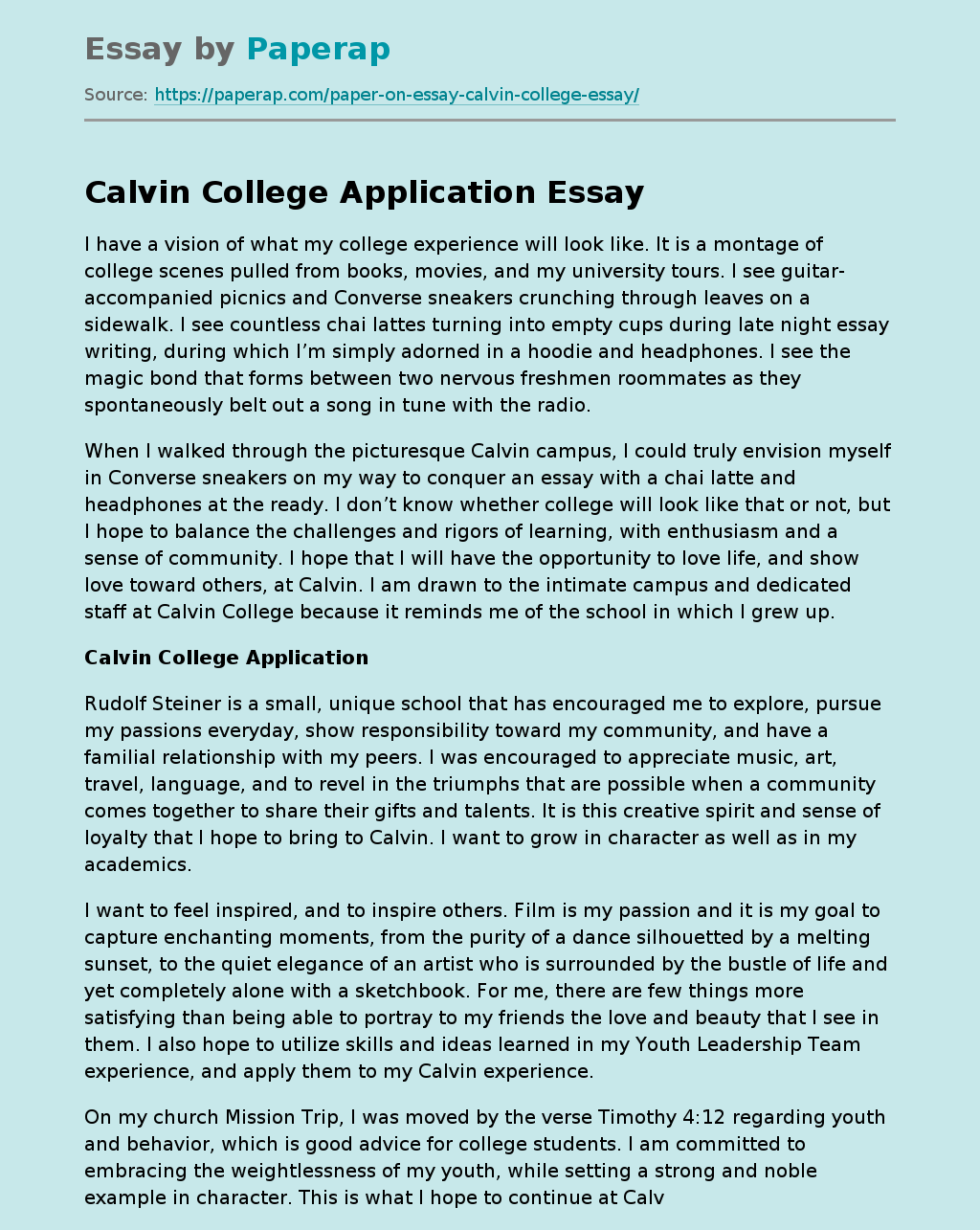 Calvin College Application
